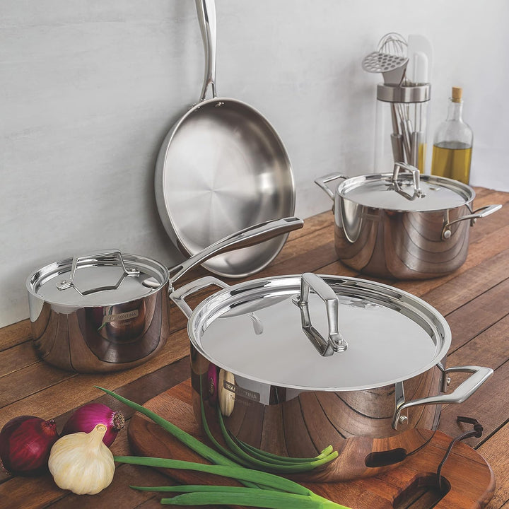 Tramontina Grano Kochgeschirr, 4-tlg. Set, Rostfreier Edelstahl, 3 Töpfe, 1 Bratpfanne, Induktion, B