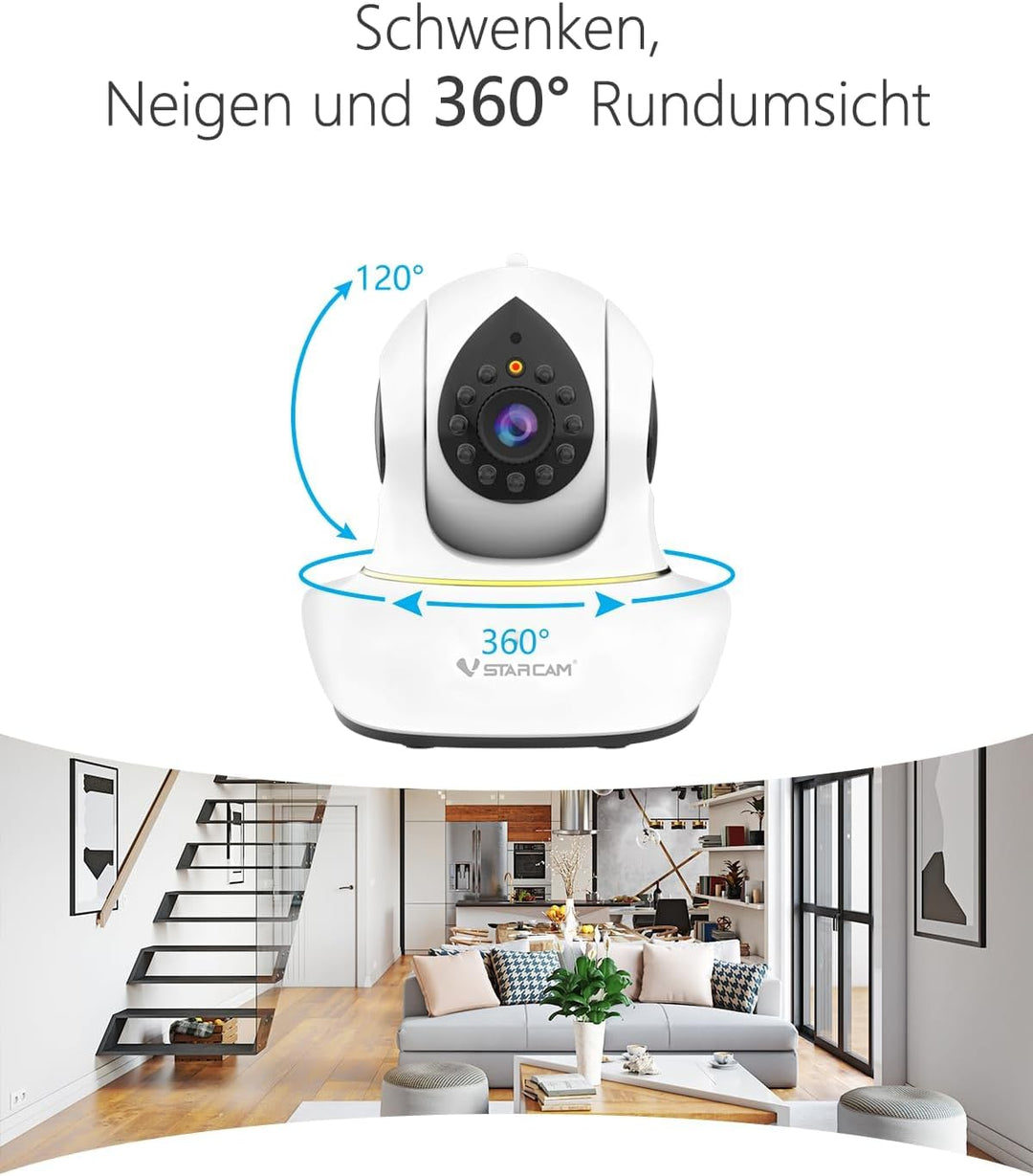 VSTARCAM 2K Überwachungskamera Innen, Interaktive Kamera für Hunde und Katzen mit Handy-App, 360° Li