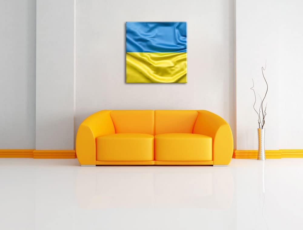 Pixxprint Ukraine Flagge als Leinwandbild Quadratisch| Grösse: 60x60 cm | Wandbild | Kunstdruck | fe