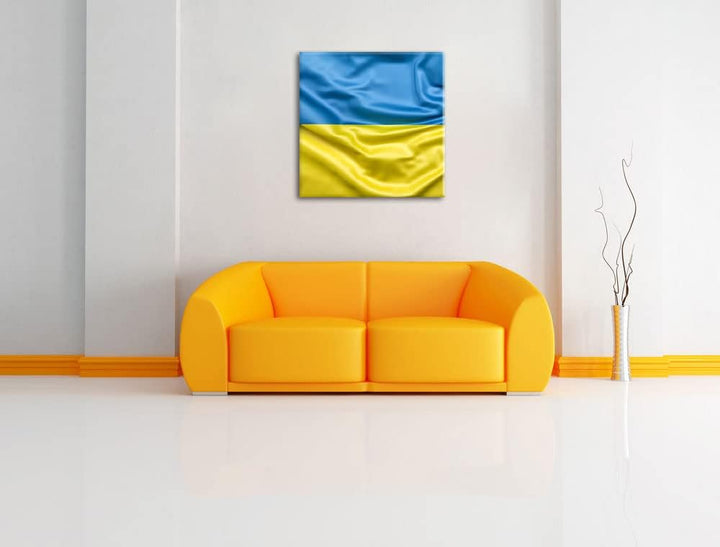 Pixxprint Ukraine Flagge als Leinwandbild Quadratisch| Grösse: 60x60 cm | Wandbild | Kunstdruck | fe