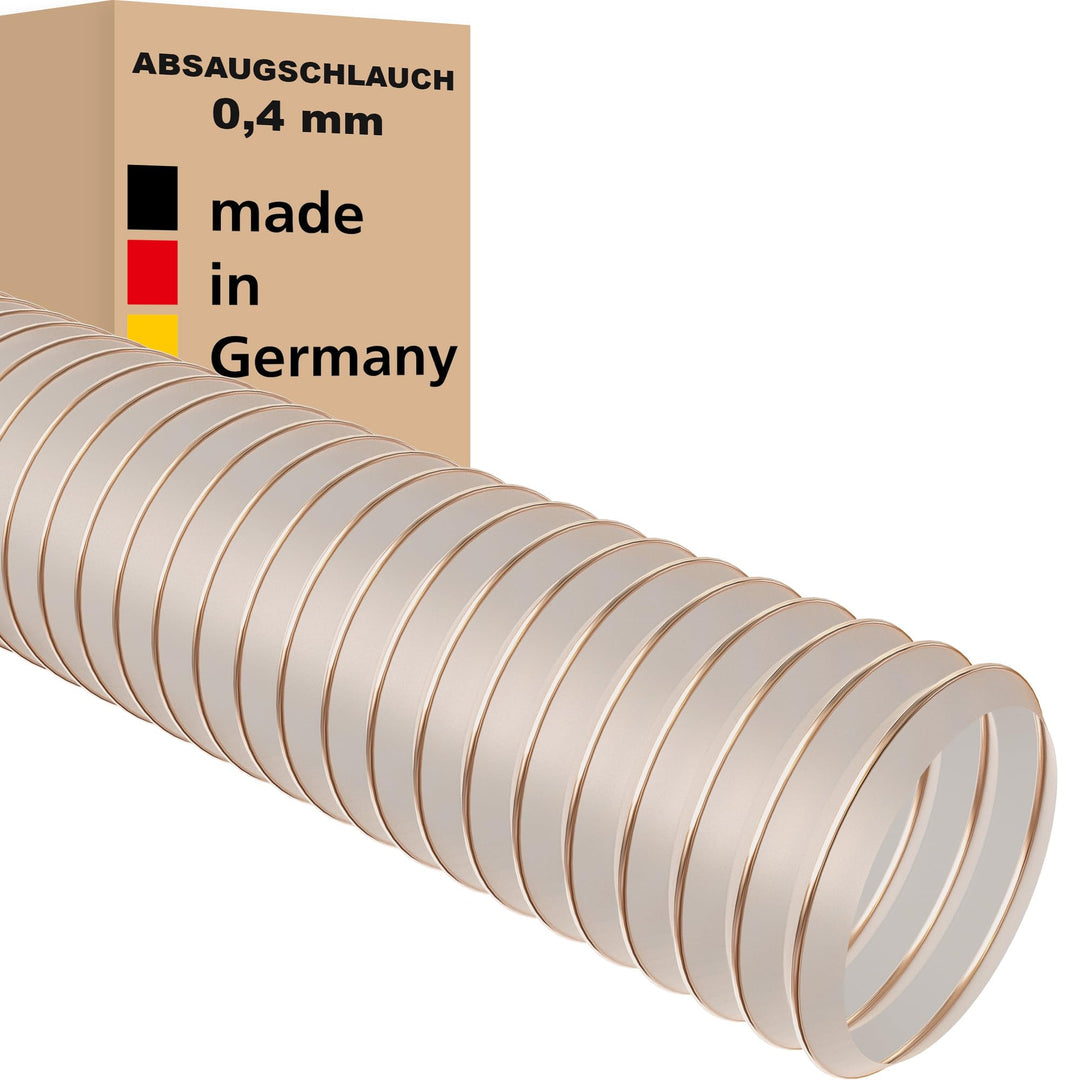 Absaugschlauch 0,4 mm transparent für Absauganlage Spiralschlauch schwer entflammbar Stahldrahteinla
