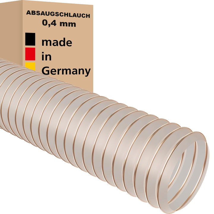 Absaugschlauch 0,4 mm transparent für Absauganlage Spiralschlauch schwer entflammbar Stahldrahteinla