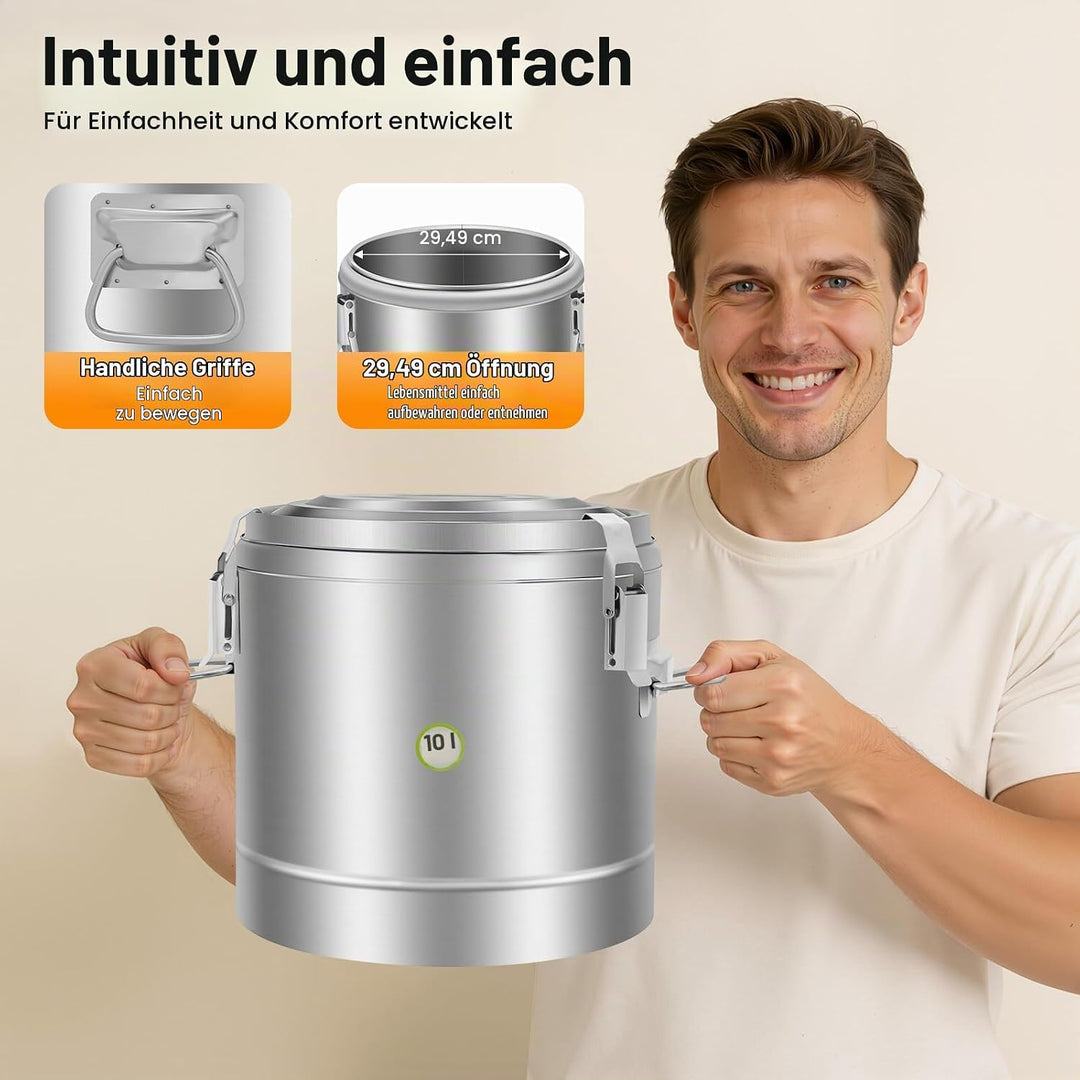 10 l Transport-Isolierbehälter, professioneller Edelstahl-Isolierbehälter für den Transport von Spei