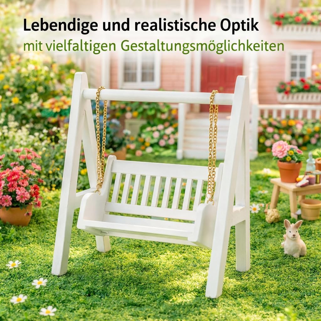 1/12 Puppenhaus Schaukel, Miniatur Holz Schaukel mit Goldener Kette, Wei?e Veranda Dekoration fr Sam