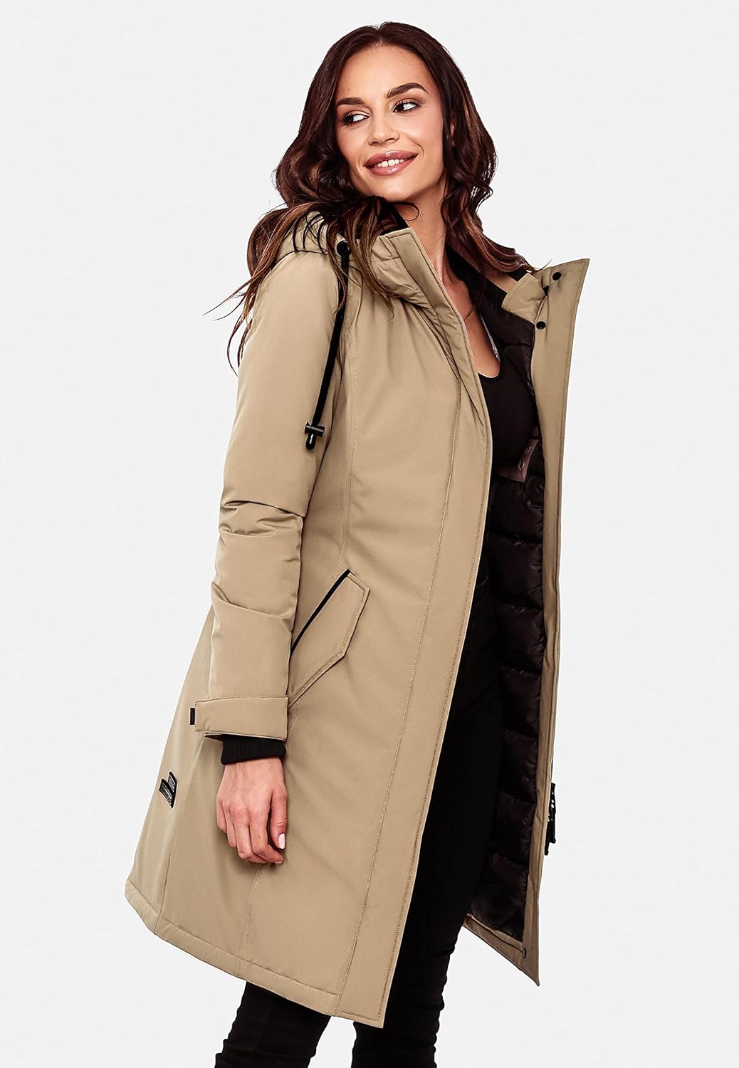 Navahoo Damen Wintermantel Winterparka mit Kapuze Letiziaa XS-3XL XXL Taupe, XXL Taupe
