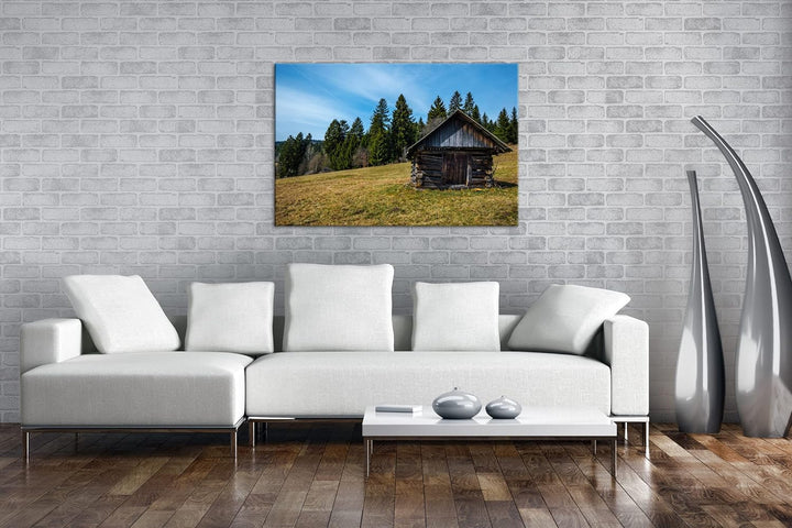 deyoli alte Holzhütte Format: 100x70 als Leinwandbild, Motiv fertig gerahmt auf Echtholzrahmen, Hoch