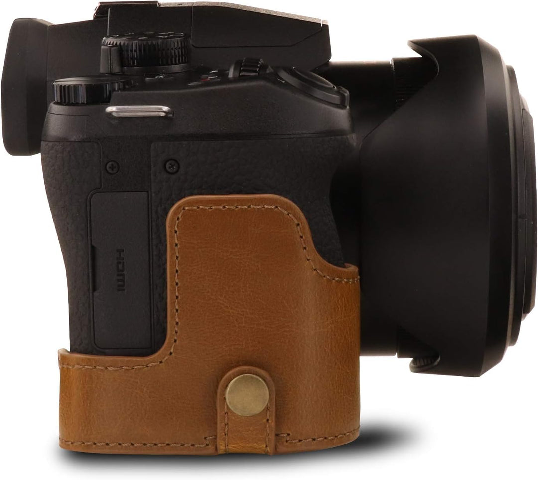 MegaGear MG1680 Ever Ready Leder Kameratasche mit Trageriemen kompatibel mit Leica V-Lux 5, Panasoni