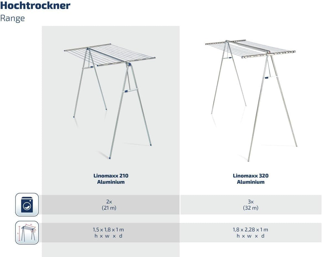 Leifheit Hochtrockner Linomaxx 210 Wäschetrockner Wäscheständer Wäscheleine 12 x 12 x 166 cm, 12 x 1