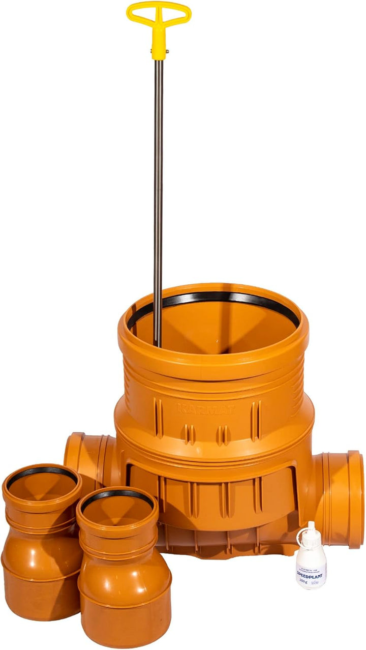 Kontrollschacht Revisionsschacht DN 400 mit Rückstauklappe 2 x Ø125 mm Abwasserschacht Komplett Set