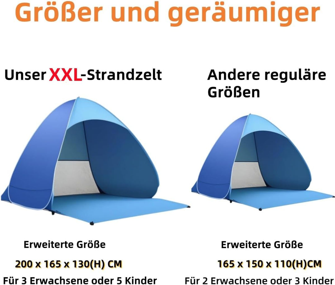 XXL Strandmuschel Pop Up uv Schutz 50 +, Strandzelt Sonnenschutz 3-5 Personen, Grösser Strandmuschel