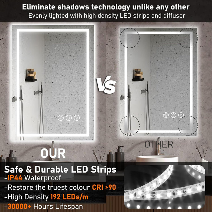 50x70cm Badspiegel mit Beleuchtung LED, Spiegel mit Light, Wandspiegel mit Frontbeleuchtung, Antibes