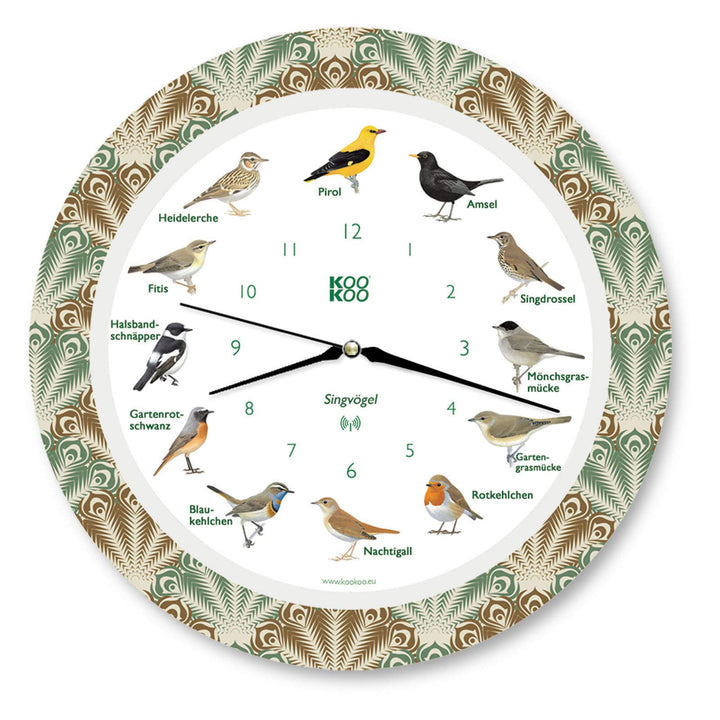 KOOKOO Singvögel Feather Heart, Die Singende Vogeluhr, mit 12 heimischen Singvögeln und echten, natü