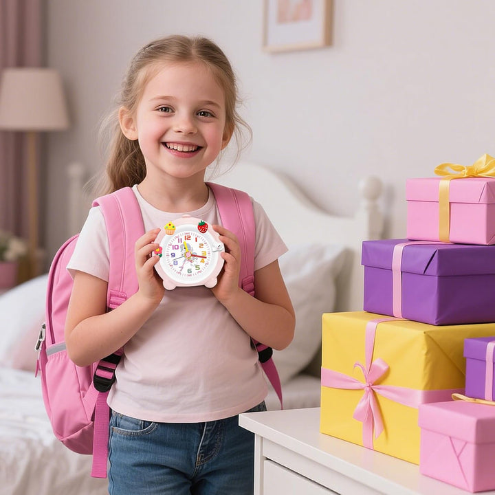 SOCICO Analoger Kinder Wecker Mädchen, Einhorn Design, Lautlos, Ohne Ticken Niedlicher Pfirsich Weck