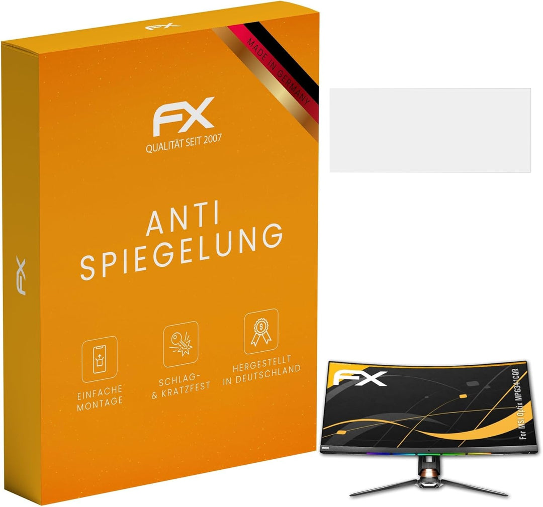 atFoliX Panzerfolie kompatibel mit MSI Optix MPG341CQR Schutzfolie, entspiegelnde und stossdämpfende