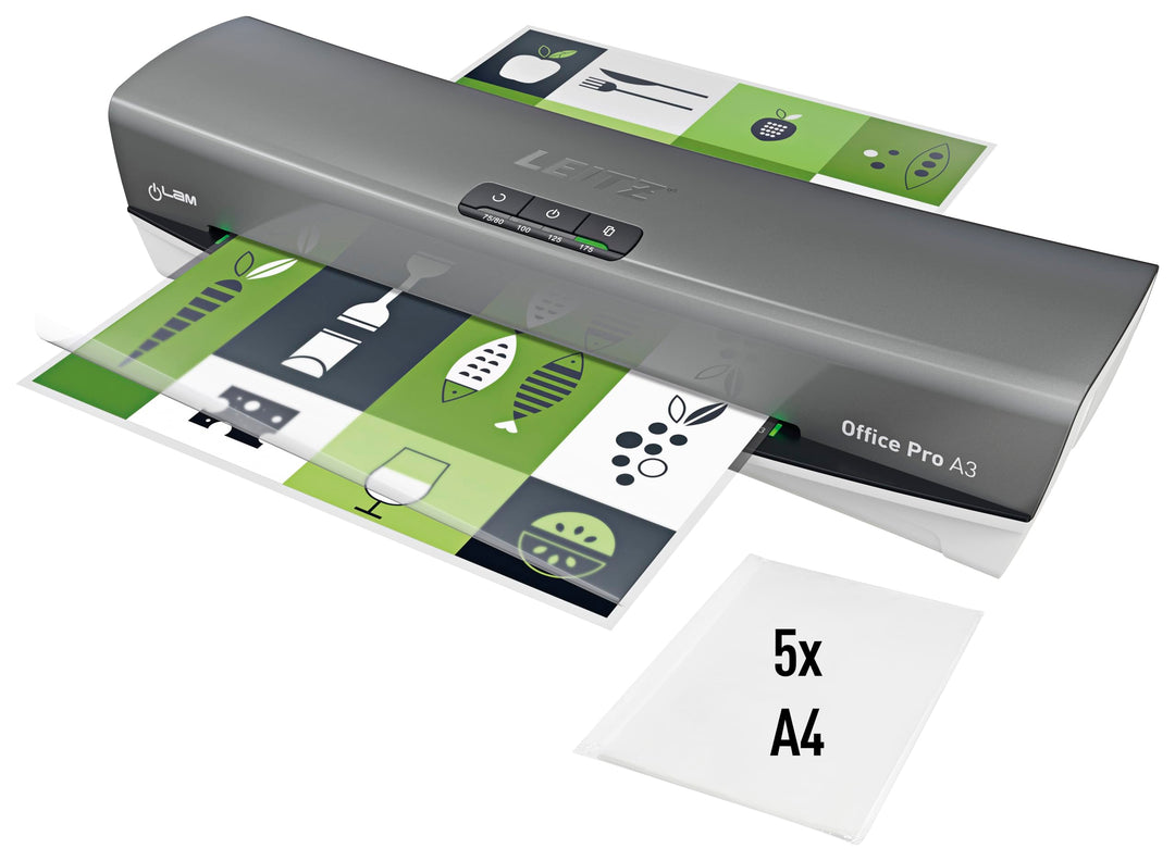 Leitz A3 Laminiergerät Office Pro, Für 80 bis 175 mic Laminierfolien, inkl. Laminierfolien Starterki