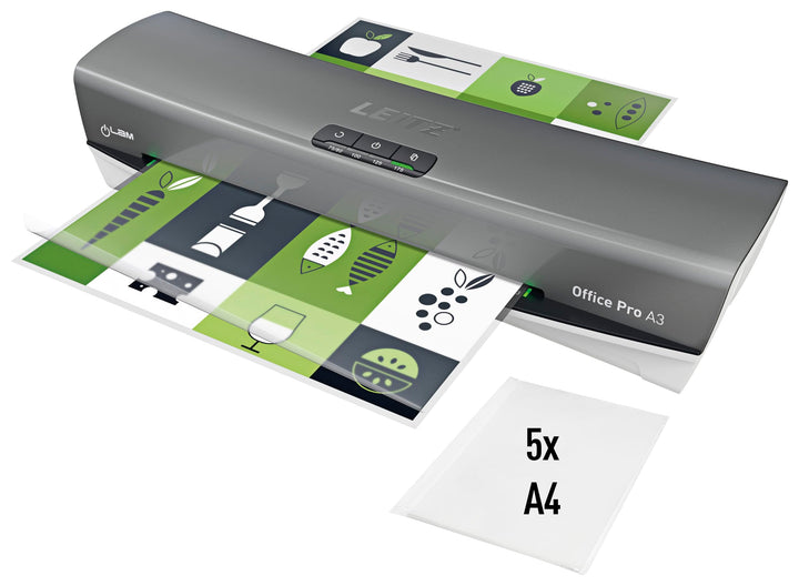 Leitz A3 Laminiergerät Office Pro, Für 80 bis 175 mic Laminierfolien, inkl. Laminierfolien Starterki
