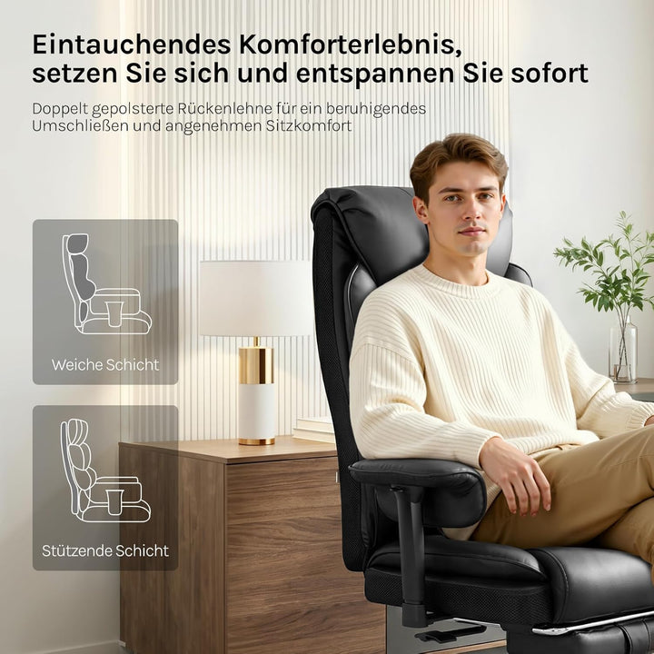 WOLTU Bürostuhl ergonomisch, Chefsessel Doppellagige weiche Rückenlehne, 3-stufige Rückenlehnenverst