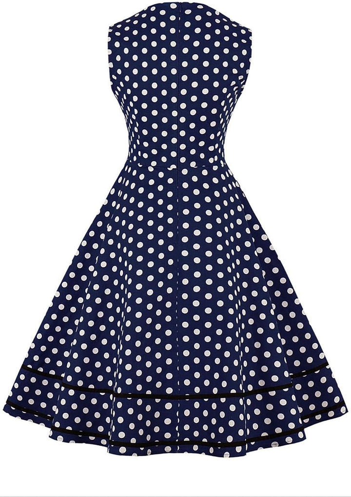 AXOE Damen 60er Jahre Polka Dot Vintage Rockabilly Kleid Abendkleider Navy M, Navy M
