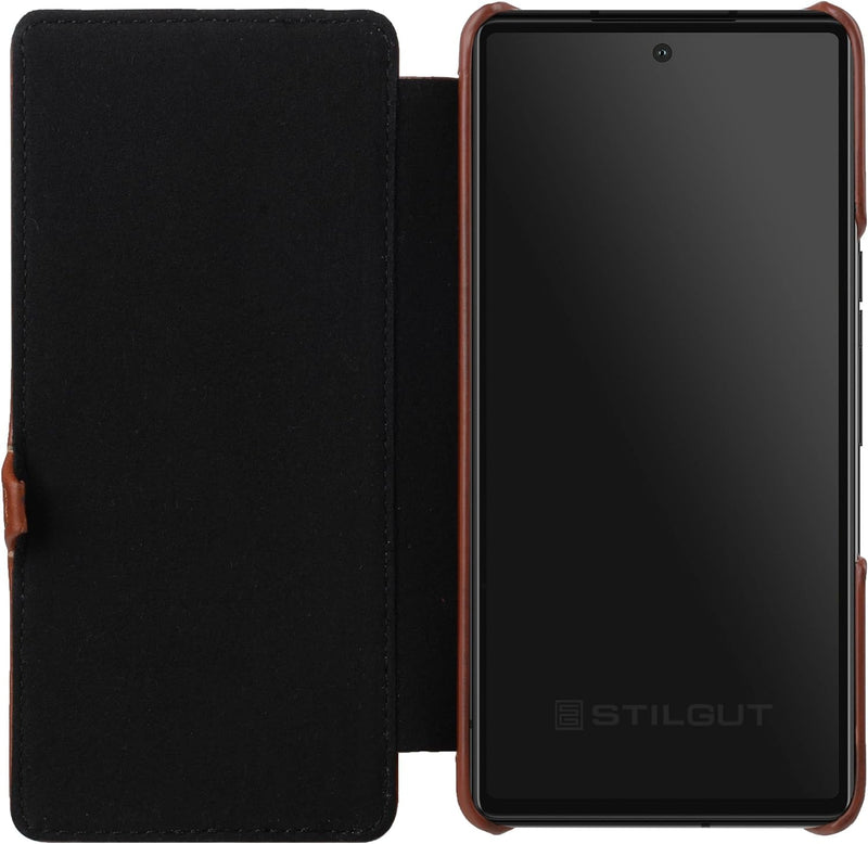 STILGUT Book Case kompatibel mit Google Pixel 7 Hülle aus Leder mit Clip-Verschluss, Lederhülle, Kla