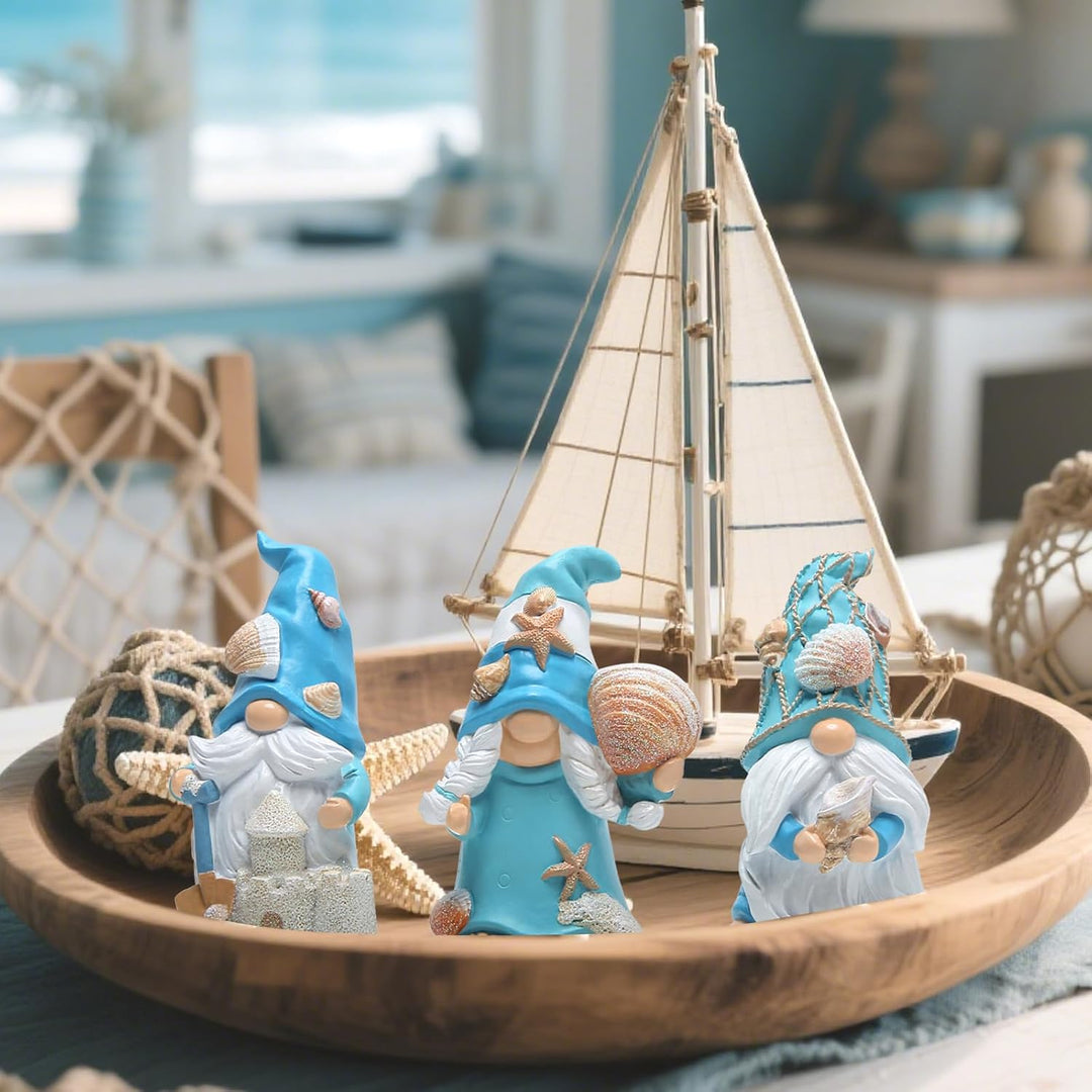 Hodao 3 Stück Sommer-Zwerge Dekor Meerestern Muscheln, handgefertigt, Stranddekoration, schwedische