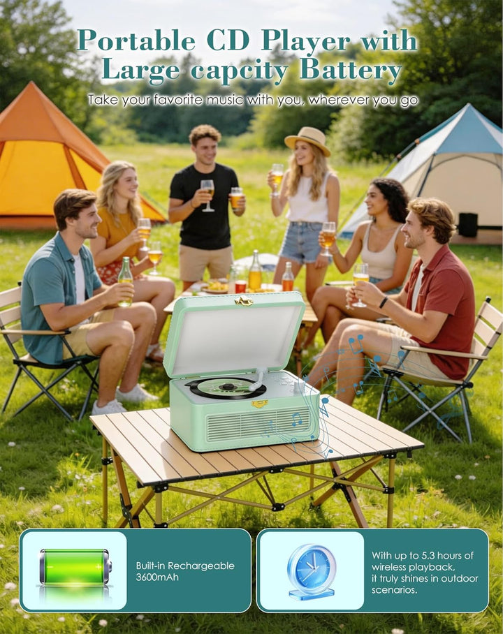 Tragbar CD Player Bluetooth Retro Radio mit CD-Player mit Lautsprecher Unterstützung USB & AUX-Wiede