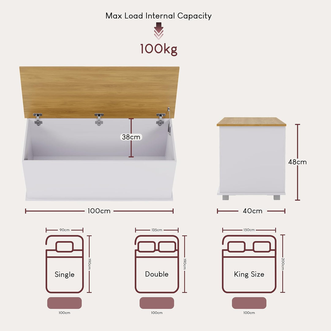 Vida Designs Arlington Spielzeugkiste aus Holz, weiss, mit Deckel, Decken und Decken, für Kinder, We