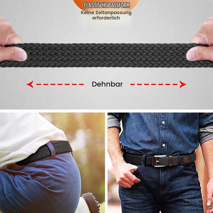 BULLIANT Elastischer Flechtgürtel 2er, Gürtel Herren Damen Stoffgürtel Geflochten Stretchgürtel Golf