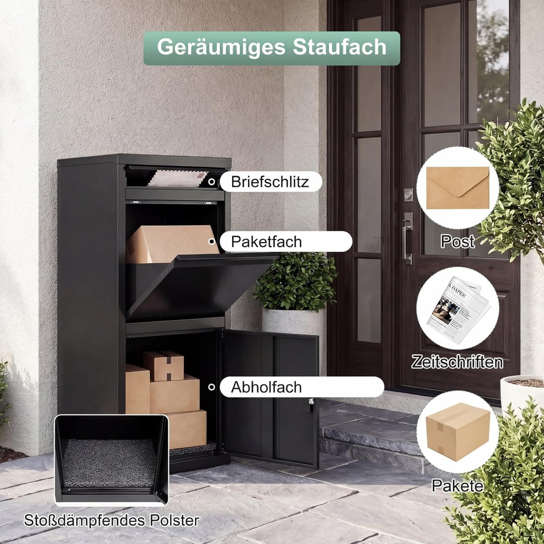 COSTWAY Paketbox, Paketbriefkasten mit Paketfach, Brief- und Paketabgabeschlitz, Postbox aus Metall