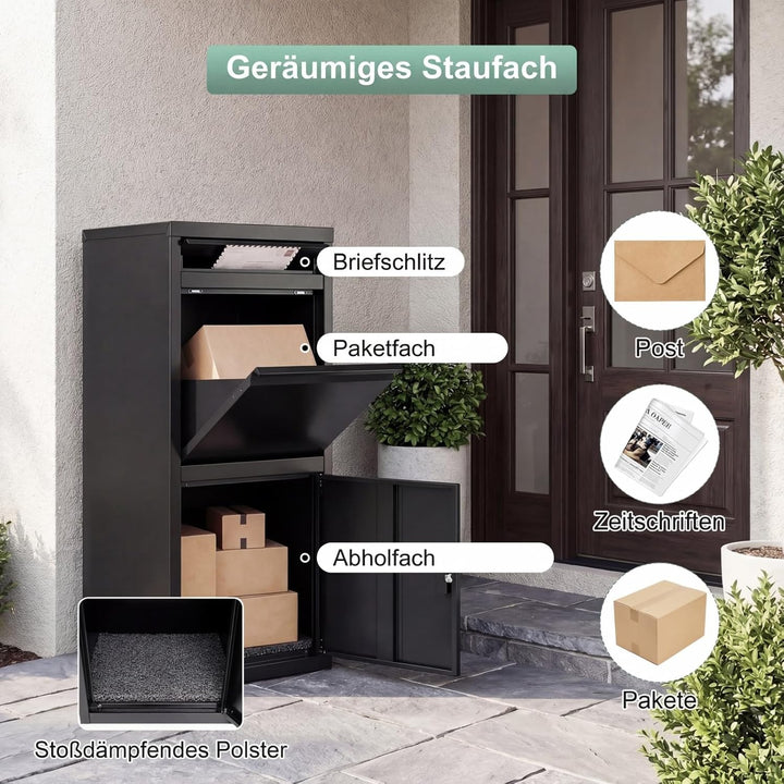 COSTWAY Paketbox, Paketbriefkasten mit Paketfach, Brief- und Paketabgabeschlitz, Postbox aus Metall