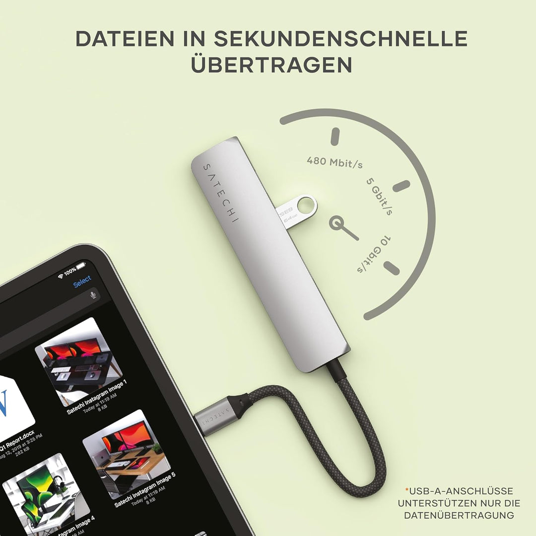 SATECHI 6-in-1 USB-C Hub & Multiport, HDMI 4K mit 60Hz, 100W PD, 2X USB-A, SD/MicroSD – Für MacBook