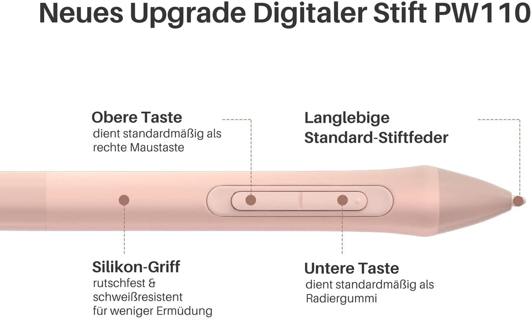 HUION Digitaler Stift PW110, PenTech 3.0 Batteriefreier, rutschfestem & schweissresistentem Silikong