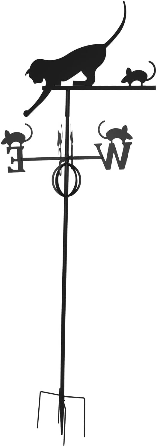 Windfahne, Exquisite Katzenmaus Mehrzweck-Wetterfahne Schmiedeeisen mit Bodeneinführungsstange für A