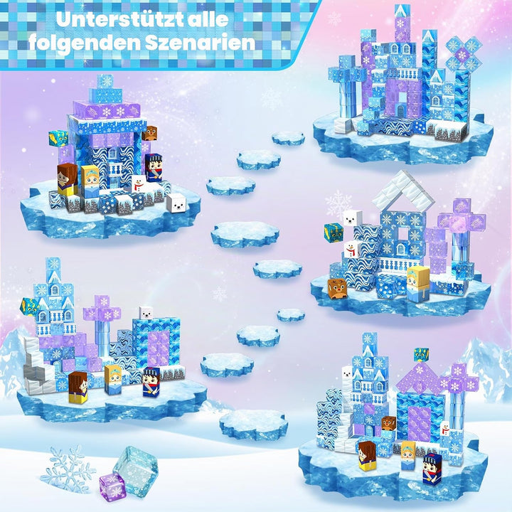 Magnetische Bausteine, 100 Pcs Magnetbausteine bauen einer eisblaue Zauberwelt, kreative Kinderspiel