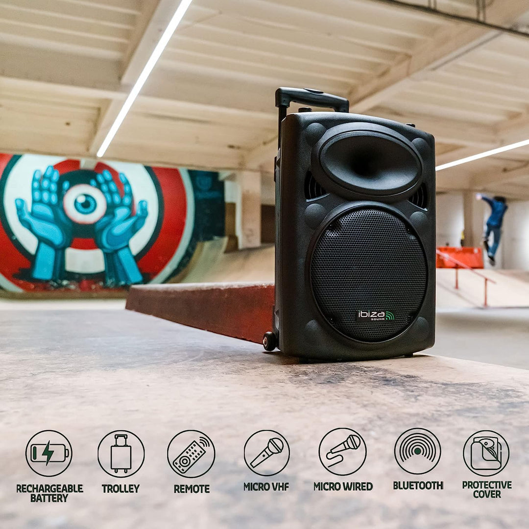 PORT8VHF-BT - Ibiza - Mobile BESCHALLUNGSANLAGE 8”/20CM MIT USB-MP3, BT, Rec, VOX, 1 VHF & 1, 8” VHF