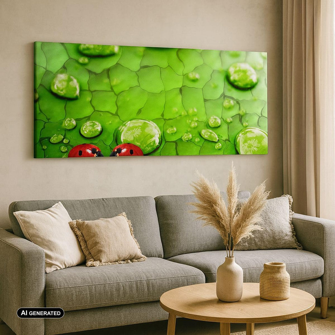 Panorama Bilder auf Leinwand Marienkäfer Gras Blatt Tropfen Leinwandbild 90x30cm Wandbilder Dekorati
