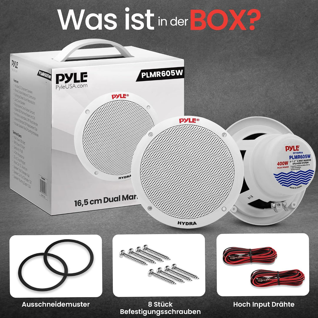 Pyle 16,5cm Dual Marine-Lautsprecher – 2-Wege wasserdichtes und wetterfestes Outdoor-Stereo-System m