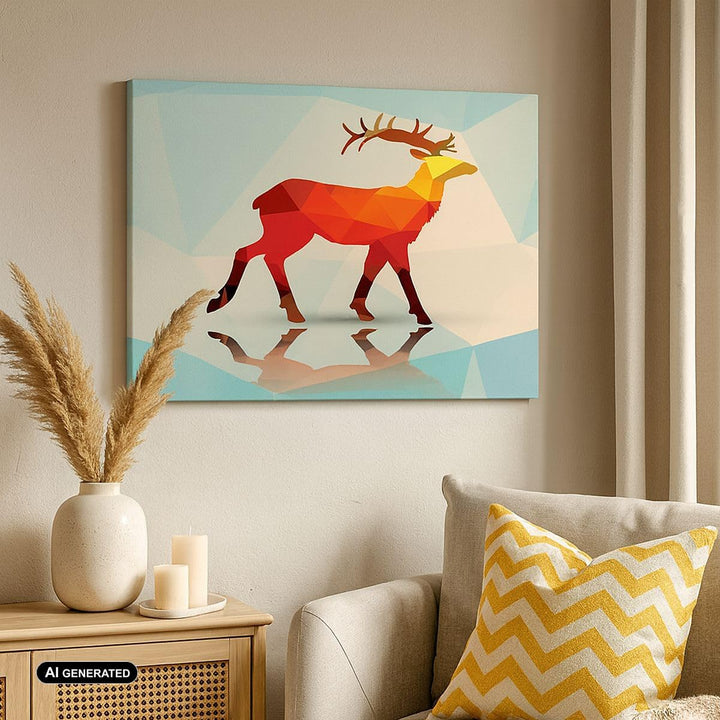 Bilder auf Leinwand 100x70cm Leinwandbild Hirsch Illustration modern Grafik Gross Wanddeko Bild Schl
