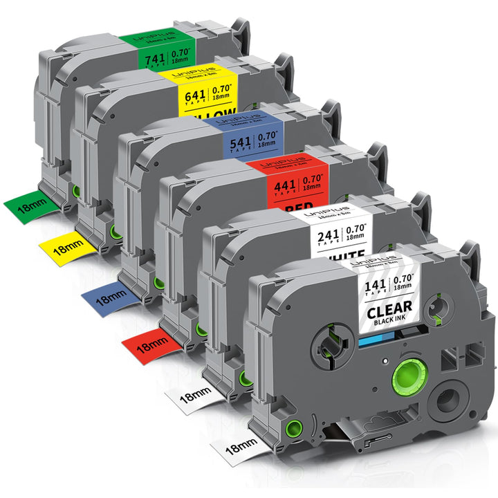 UniPlus 6x Kompatible für Brother Tze 18mm Selbstklebendes Etikettenband TZe-241 TZe-141 TZe-441 TZe