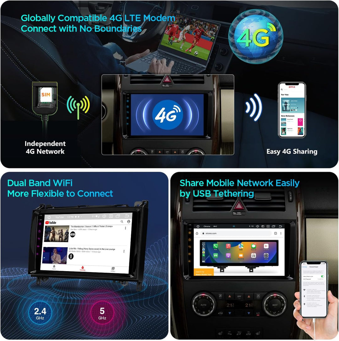 XTRONS Android 14 Autoradio DAB Plus für Mercedes-Benz W169 W245 Sprinter Viano für VW Crafter, 9 Zo
