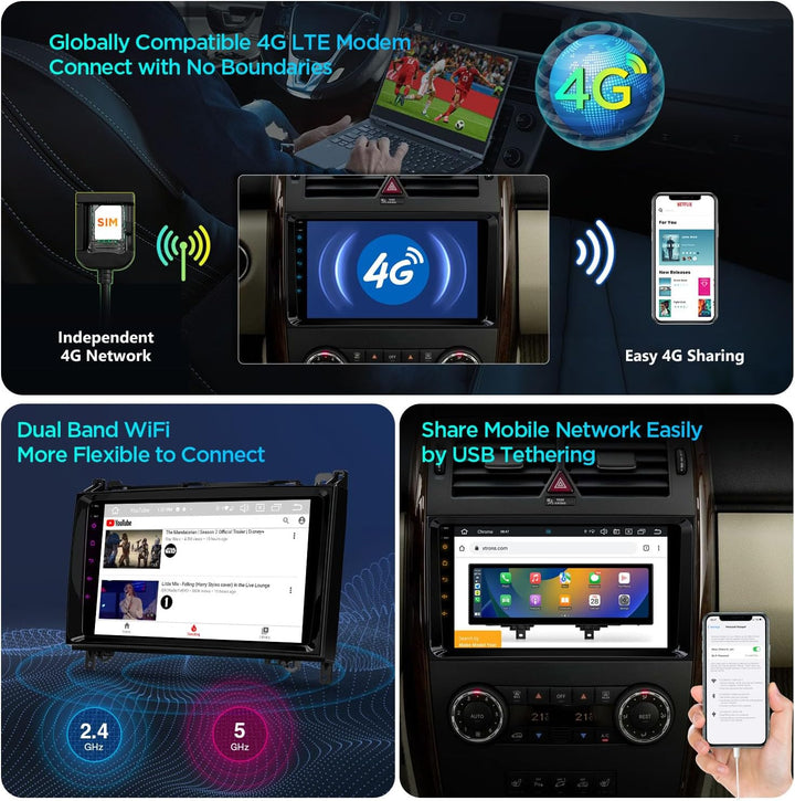 XTRONS Android 14 Autoradio DAB Plus für Mercedes-Benz W169 W245 Sprinter Viano für VW Crafter, 9 Zo