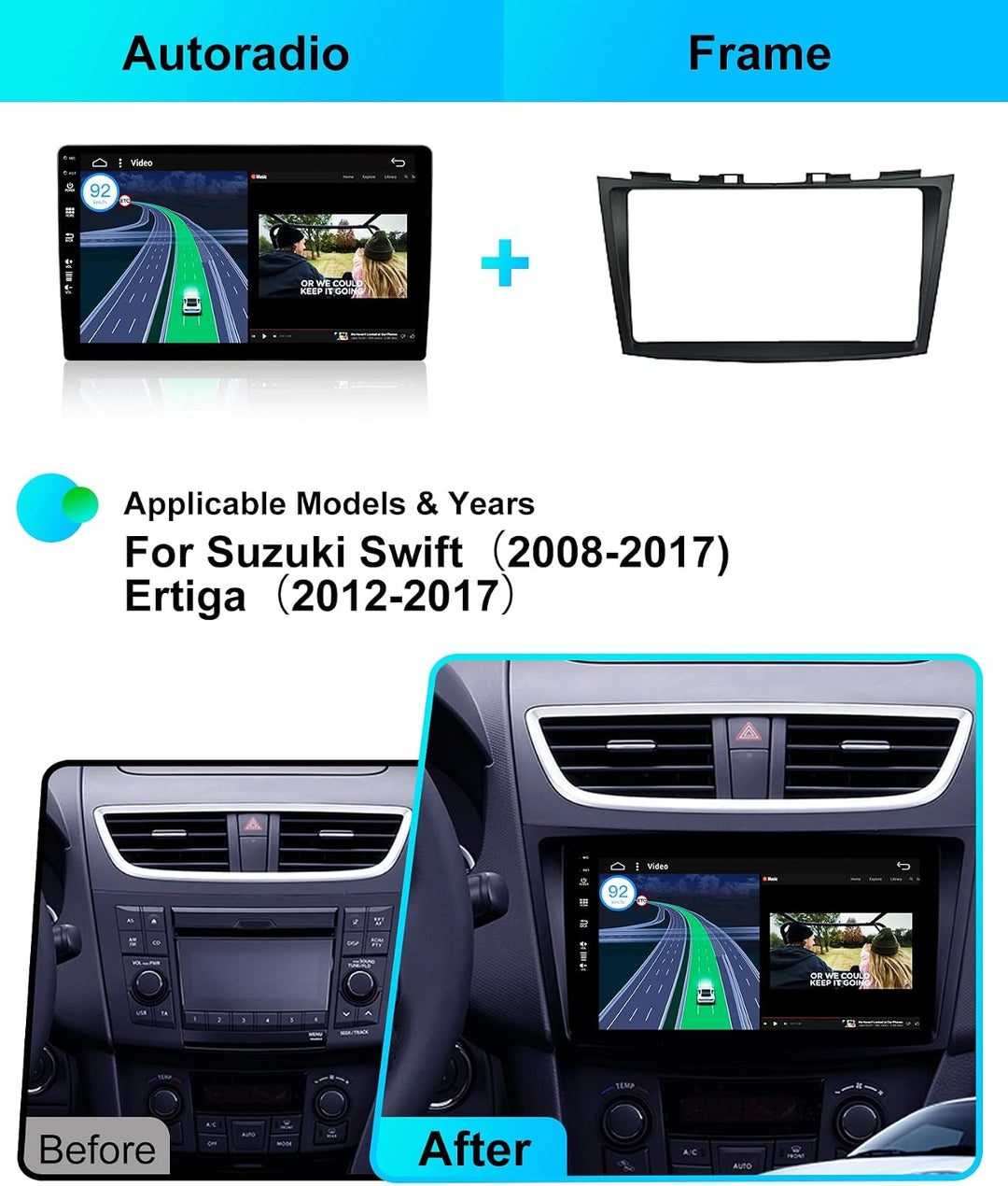 [2G+64G] 9 Zoll Autoradio für Suzuki Swift/Ertiga (2011-2017) GPS Navigation - Wireless CarPlay Andr