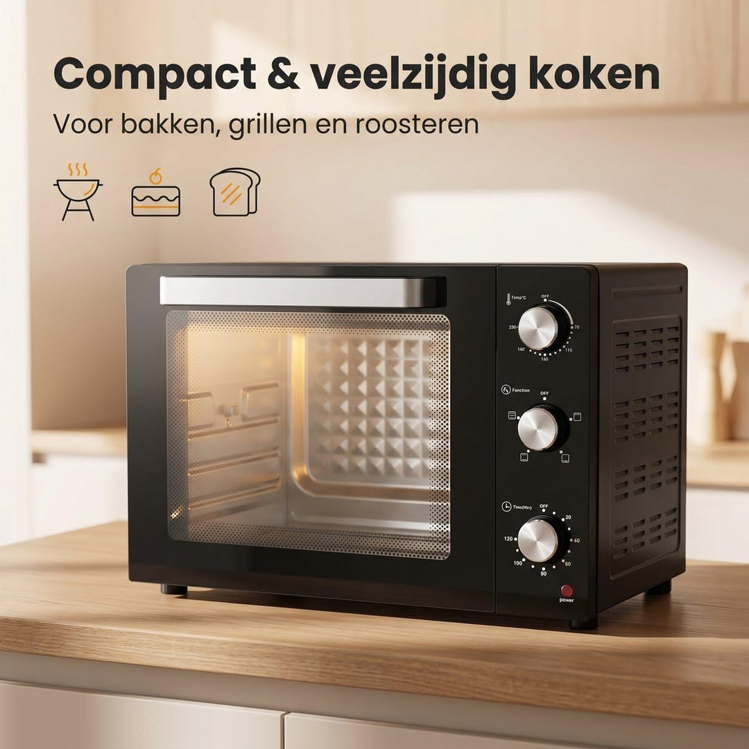 Lugia Freistehender Backofen 55L – 1900W Mini Ofen mit Umluft & Drehspiess – 70–230°C – 120 Min Time