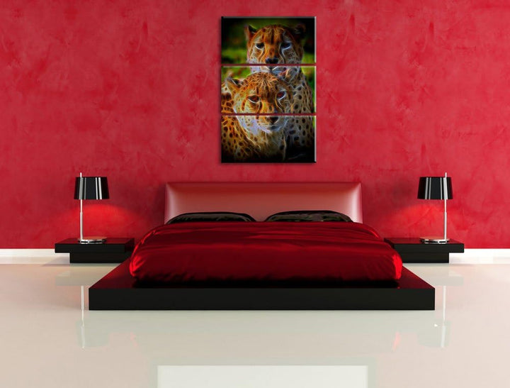 schönes Geparden-Paar NewArt 3-Teiler Leinwandbild 120x80 Bild auf Leinwand, XXL riesige Bilder fert