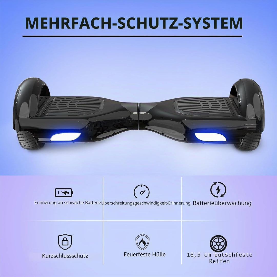 VOUUK Hoberboard 6,5-Zoll-Hoverboard mit zwei Rädern, Mit Bluetooth-Lautsprecher, Mit LED-Lichtern G