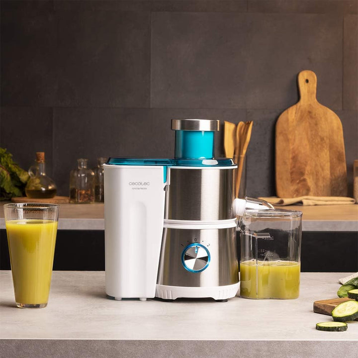 Cecotec 400-W Kompakt-Orbitalmixer Juice&Fresh 400 Titan White. Schwarzer titanbeschichteter Scheibe