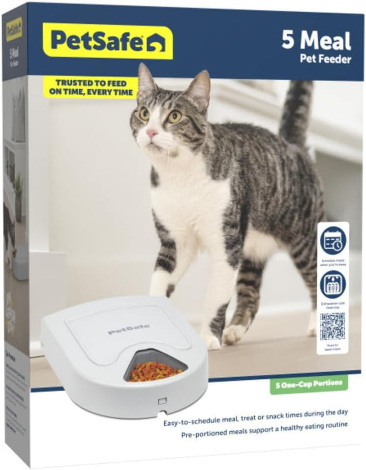 PetSafe Futterautomat für 5 Mahlzeiten, Zeitschaltuhr mit LCD Screen, Leichte Reinigung, 5 Futtersch