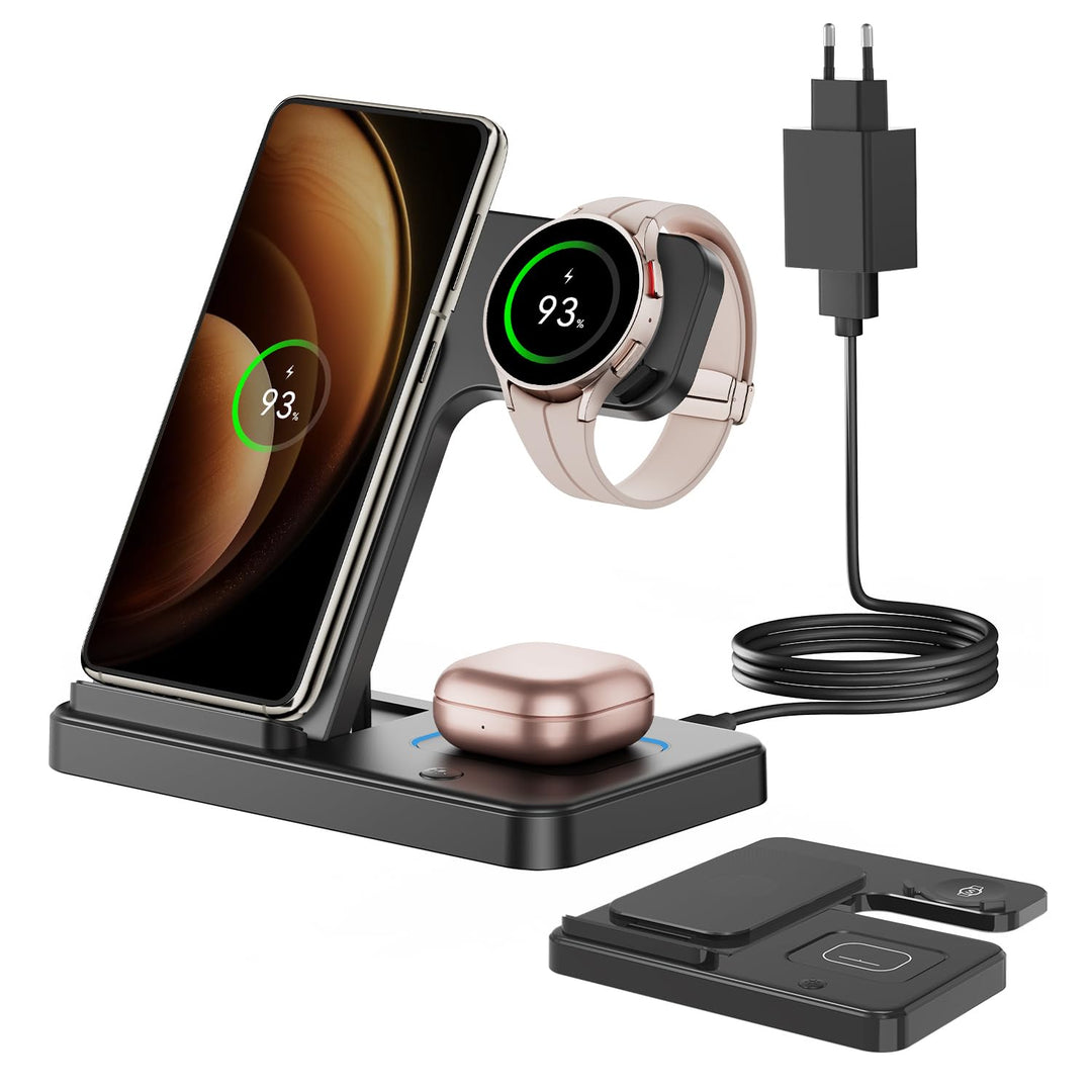 GEEKERA Induktive Ladestation für Samsung, 3 in 1 Faltbare Wireless Charger für Samsung S25/S24/S23/