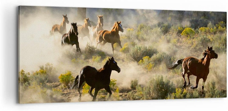 Panorama Bilder auf Leinwand 100x40cm Leinwandbild Cowboy Cowgirl Pferd Gross Wanddeko Bild Schlafzi