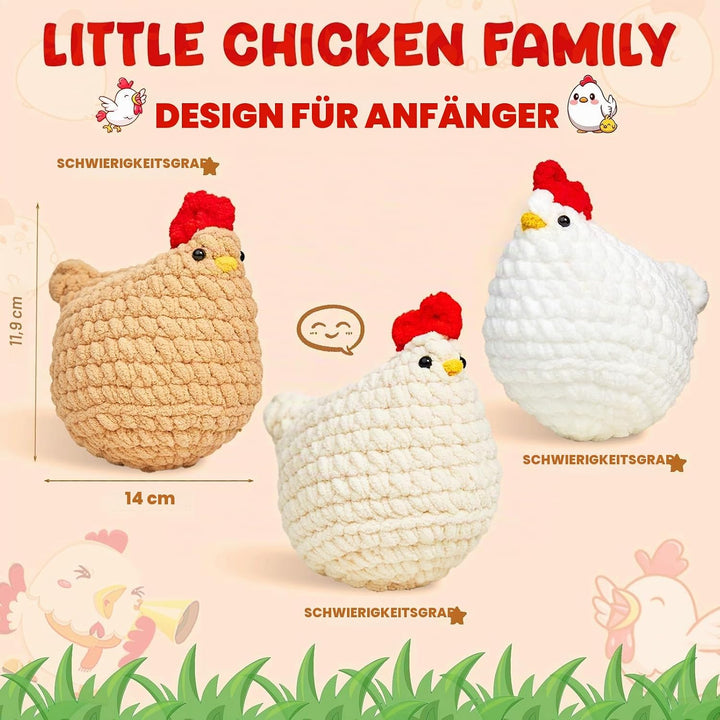 Xanewza Häkelnadel-Set für Anfänger, Starter-Set mit Videokurs, 3 Pcs Huhn Tiere Häkeln Kits mit Anl