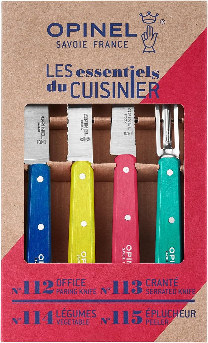 OPINEL Les Essentials Kleines Küchenmesser-Set, 4-teilig, Schälmesser, Wellenschäler, Gemüsemesser,